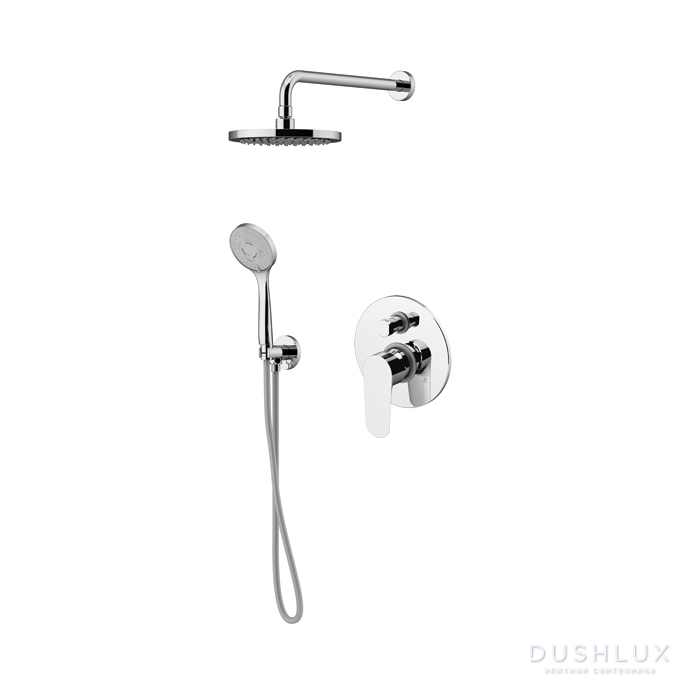 Фото Gattoni H2Omix7000 Комплект для душа со смесителем встроенным на 2 выхода, ручным душем с держателем и верхним душем 250 мм, цвет: хром