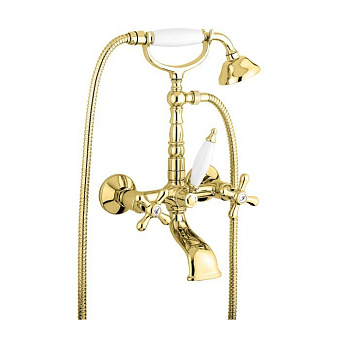 Emmevi Deco Old Смеситель для ванны, настенный, с ручным душем, цвет: золото