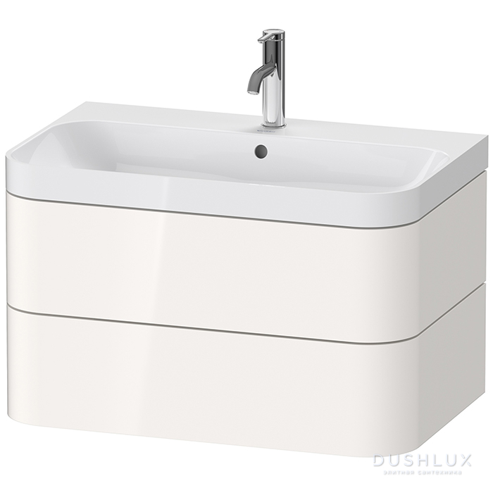 Фото Duravit Happy D.2 Plus Тумба подвесная с умывальником 77.5х49х46.8см, с 1 отв под смесит, 2 ящика, выпуск и сифон в комплекте, цвет: белый глянцевый