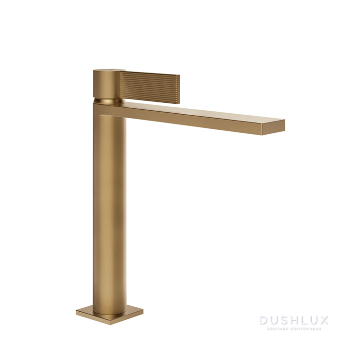 Фото Gessi Inverso Rigato Смеситель для раковины, 1 отв., с донным клапаном "Stop&Go", цвет: Warm Bronze Br PVD