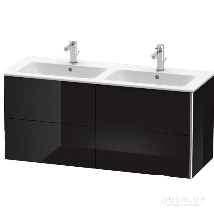 Фото Duravit XSquare База подвесная 128х47.8х56см с двойной раковиной, с 4 выдв ящик, цвет: черный глянцевый