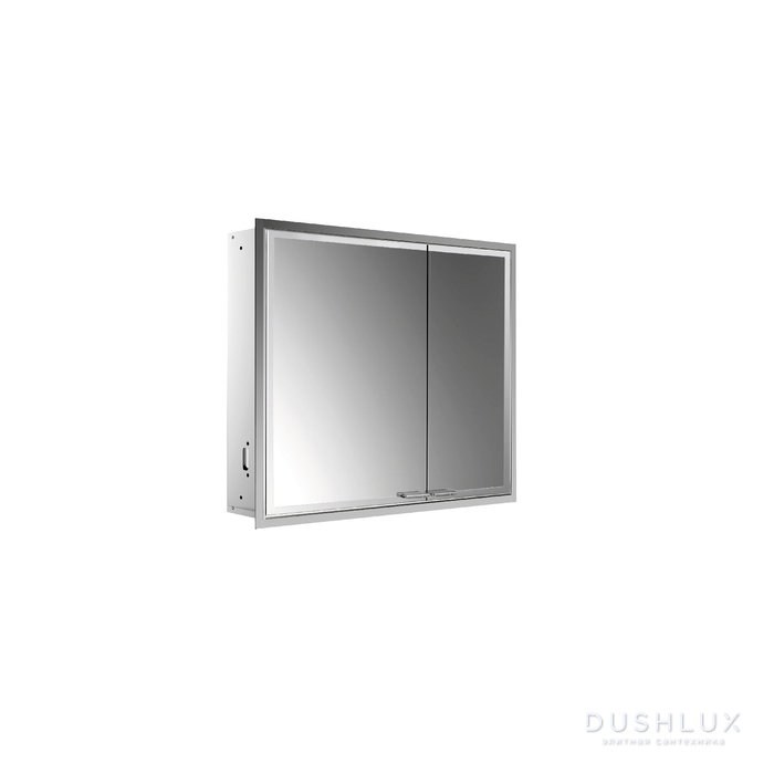 Фото EMCO Prestige2 Зеркальный шкаф 66x81.5см., встраиваемый, LED-подсветка, 2 двери, 2 полки, розетка, левый, с EMCO light system