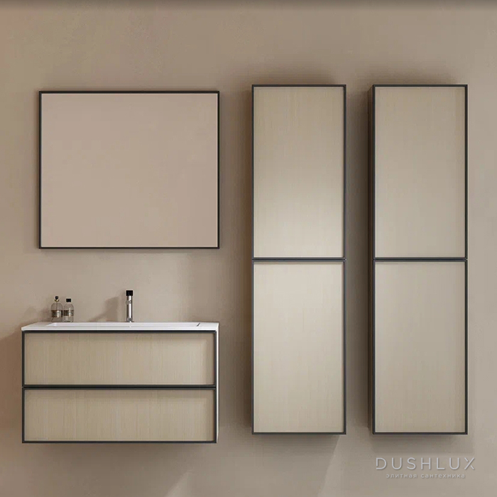 Фото Verona Style Quadro Тумба подвесная с раковиной 80х50см, 2 выдв. ящика, цвет: W20 Nordic oak (Дуб северный)
