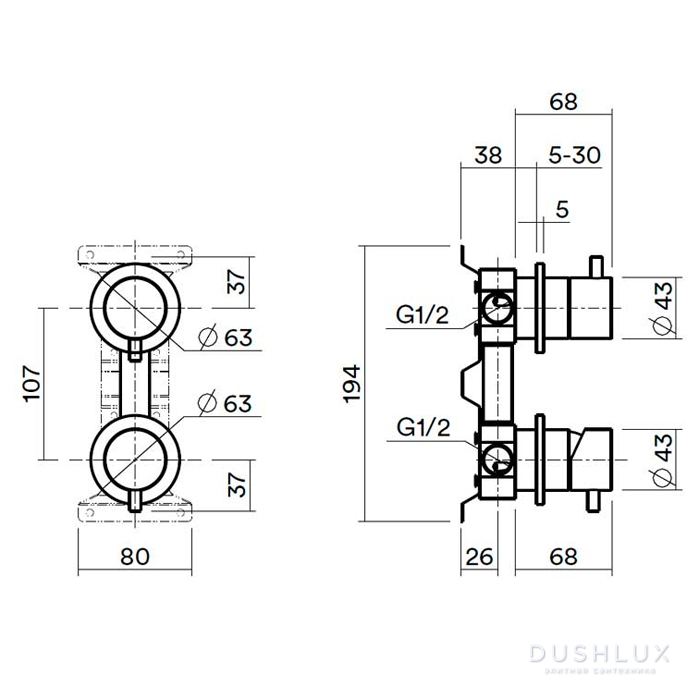 Фото QuadroDesign Встраиваемая часть смесителя на 2 потока, цвет: Pink gold PVD