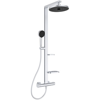 Ideal Standard ALU+ Душевая система, в комплекте с термостатическим смесителем, штанга, держатель лейки, верхний душ 26см., маленькая полочка 13см., большая полочка 20.8см., шланг 175см., цвет: Silver (Серебряный)