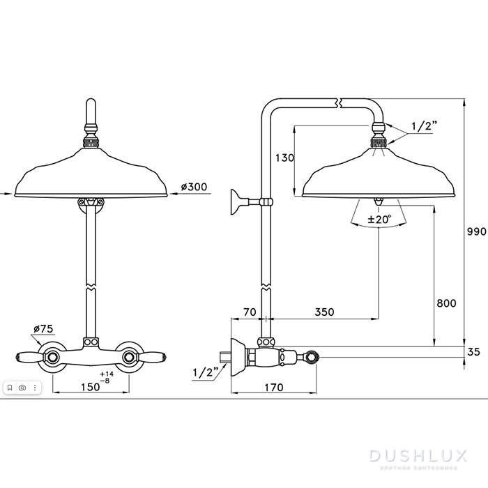 Stella Italica Leve Душевая стойка, с верхним душем 30см., смеситель ...