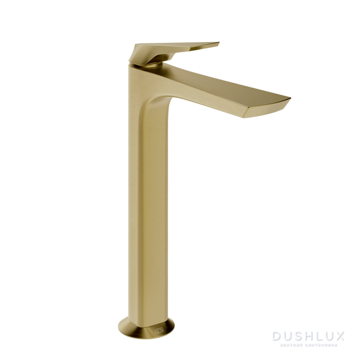 Фото Gessi Ventaglio Смеситель для раковины, высокий, 1 отв., с донным клапаном "Stop&Go", цвет: Brass Brushed PVD