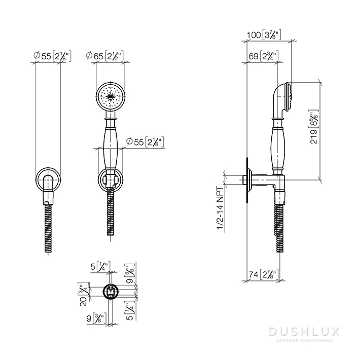 Dornbracht Madison Душевой гарнитур со шлангом, настенный, цвет: Dark ...