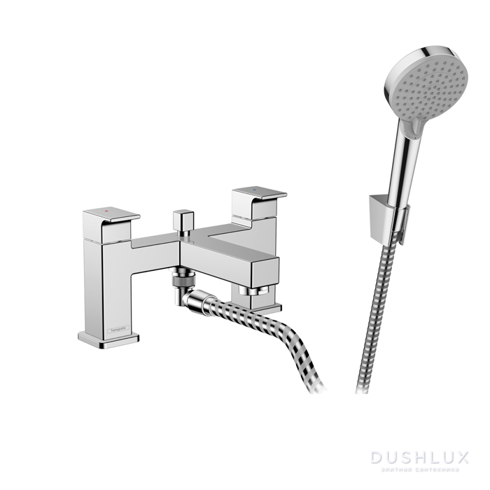 Фото Hansgrohe Vernis Shape Смеситель на борт ванны, на 2 отверстия, и ручной душ Vernis Blend Vario, цвет: хром