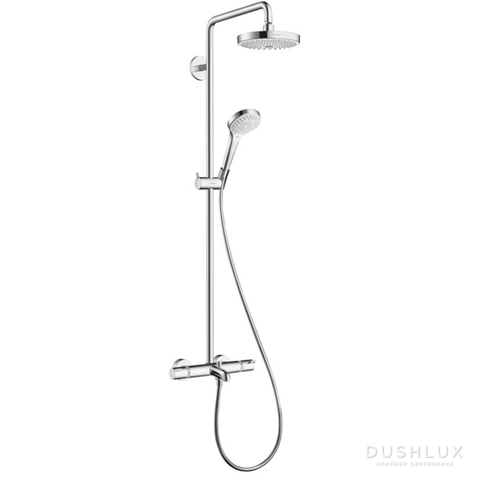 Фото Hansgrohe Croma Select S Душевая система Showerpipe: верх.душ 180 2jet, ручн.душ, шланг, термостат для душа, цвет: белый/хром