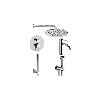 Paffoni Комплект KITZLIG018CR071 с гигиеническим душем, смеситель для раковины, смеситель для душа на 2 выхода, душ 225мм, цвет: хром