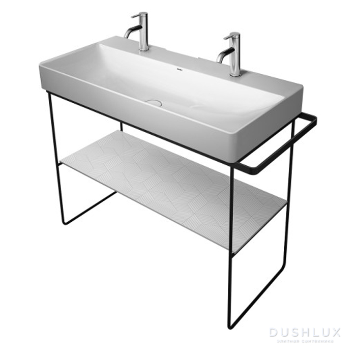 Фото Duravit DuraSquare Металлическая консоль напольная 106.5x45.1см, с раковиной на 2 отв., 235310 и полкой , высота регул.+50мм, п/д левый/правый, цвет: хром