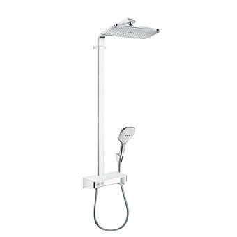 Hansgrohe Raindance E Душевая система Showerpipe: верх.душ 360х190мм 1jet, ручн.душ, шланг, термостат для душа, цвет: белый/хром
