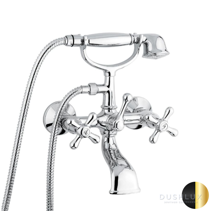 Фото Emmevi Deco Classic Смеситель для ванны, настенный, с ручным душем, цвет: черный/золото