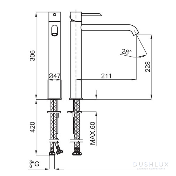 Noken Round Смеситель для раковины высокий без донного клапана, высота ...