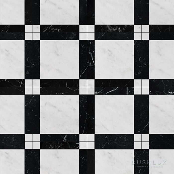 Фото Devon&Devon Atelier Petit Marbre Плитка из натурального камня 40x40см, универсальная, мрамор, сarré, цвет: white carrara/black marquinha