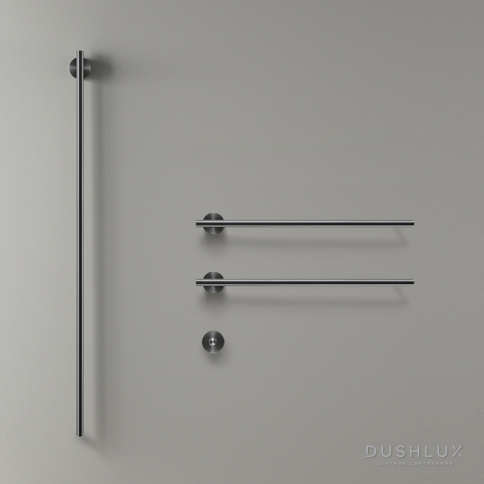 Фото CEA Design EQUILIBRIO Полотенцесушитель электрический, 1 трубка 106см, 2 трубки 58см, кнопка включения в комплекте, цвет: PVD черный сатинированный