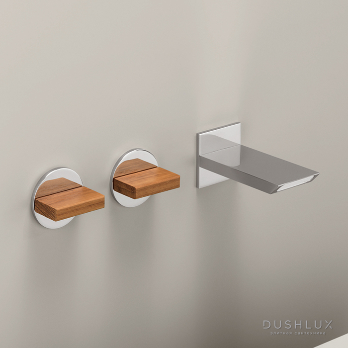 Фото CEA Design BAR Смеситель для раковины, настенный, прогрессивный, цвет: полированная сталь/Тик Бирманский