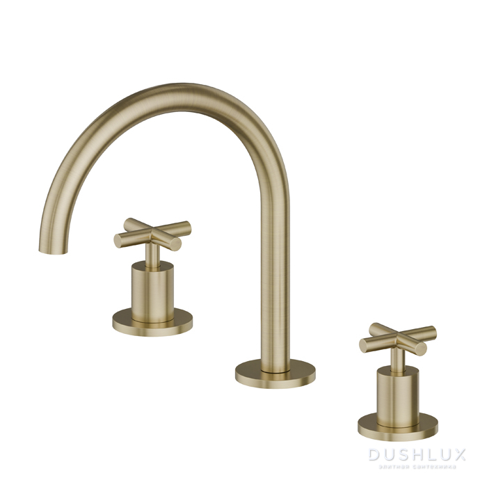 Фото Newform Blink Смеситель для раковины, 3 отв., цвет: PVD brushed pale gold