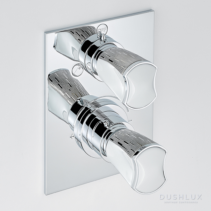 Фото THG Infini white porcelain with platinum decor Смеситель для душа встраиваемый, термостатический, с переключателем на 2 потока, внешняя часть, цвет: хром