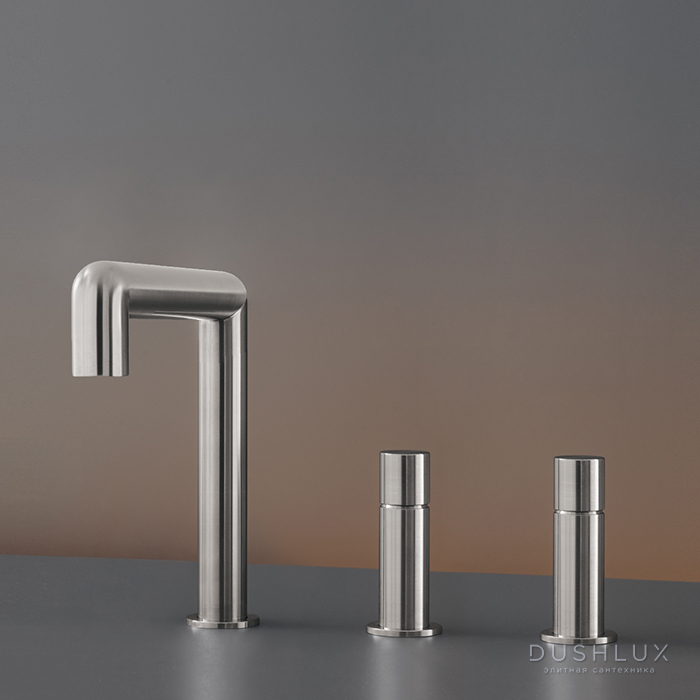 Фото CEA Design CARTESIO Смеситель для раковины, 3 отв., с поворотным изливом, цвет: нержавеющая сталь