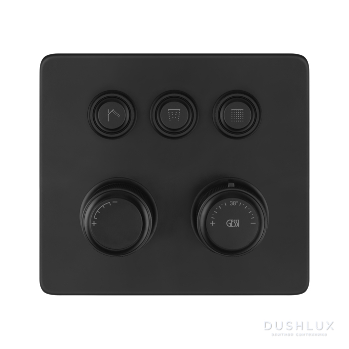 Фото Gessi Hi-Fi Eclectic Смеситель для душа настенный встраиваемый, термостатический, с 3 запорными кнопками, цвет: черный матовый