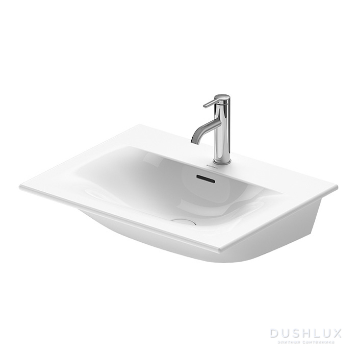 Фото Duravit Happy D.2 Plus Раковина подвесная, 63х49см., с 2 отв., выпуск с керамической крышкой, WonderGliss, с переливом, цвет: белый