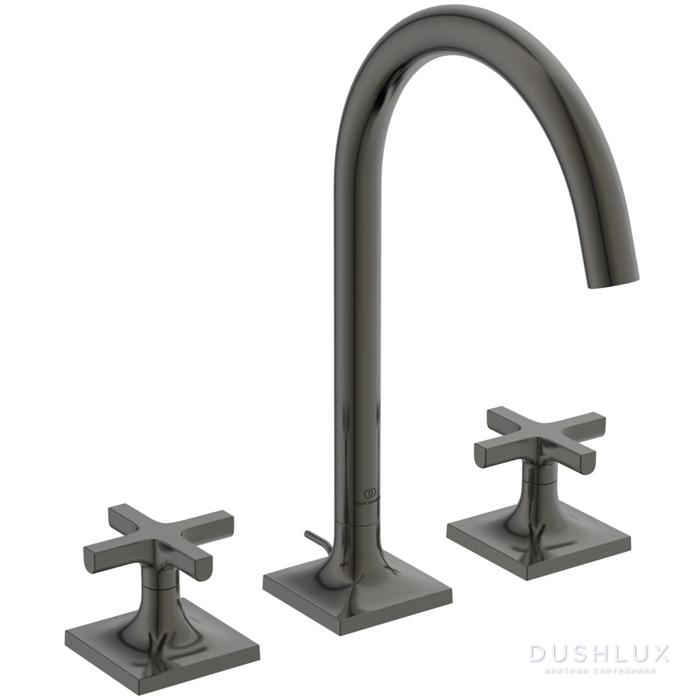 Фото Ideal Standard Joy Neo Смеситель для раковины, на 3 отв., с донным клапаном, цвет: PVD Magnetic Grey