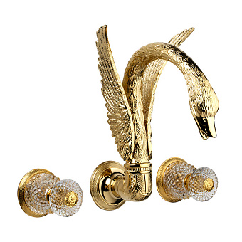 Cristal et Bronze Cygne Ailé Flamant Настенный смеситель для раковины, цвет: золото