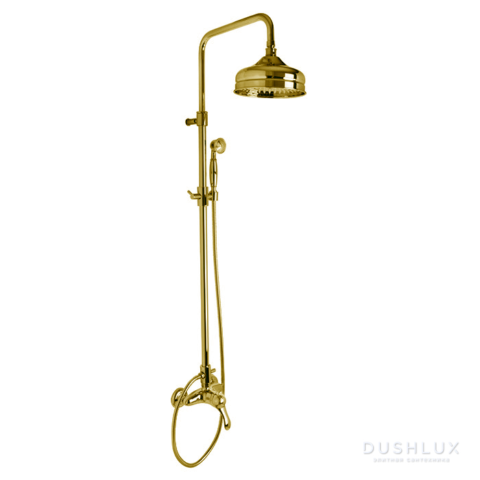 Фото Fima Carlo Frattini Lamp Душевая стойка, верхний душ 20см., со смесителем, с ручным душем и держателем, цвет: золото