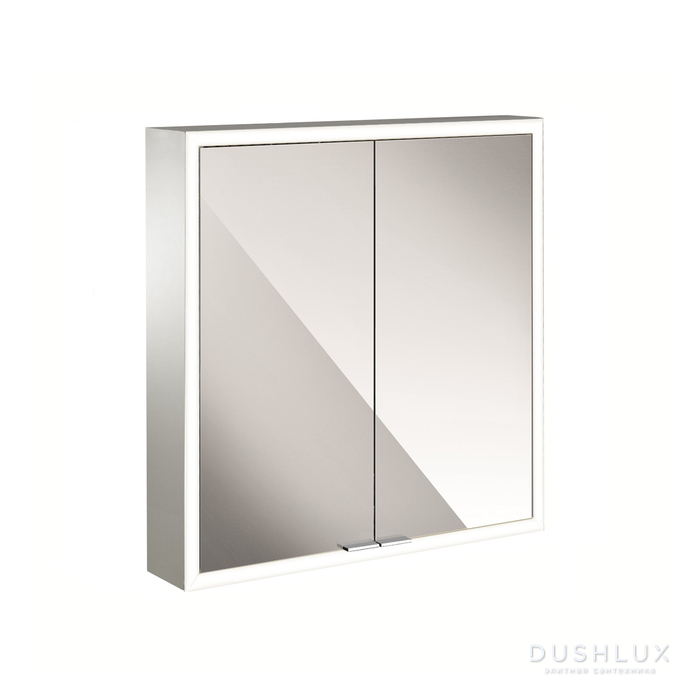 Фото EMCO Prime Зеркальный шкаф 60x70см., с подсветкой, навесной, 2 двери, 2 полки, розетка, цвет: белый