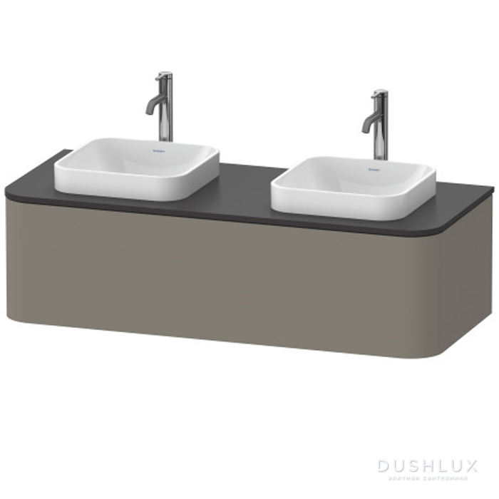 Фото Duravit Happy D.2 Plus Тумба подвесная 130x55х35.4см с 2 раковинами, с 1 выдв ящик, цвет: stone grey satin matt