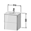 Duravit XSquare База подвесная 51x41.8x56см с раковиной, 2 яшика, цвет: глянцевый белый