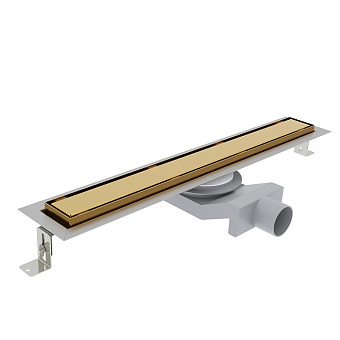 Plumberia Selection Трап душевой PS IN-TILE 6x100см., 2устор. накладка из нерж. стали, комбинир. затвор с горизонт. выпуском Ду 50мм., 40л/мин., цвет: золото 24К