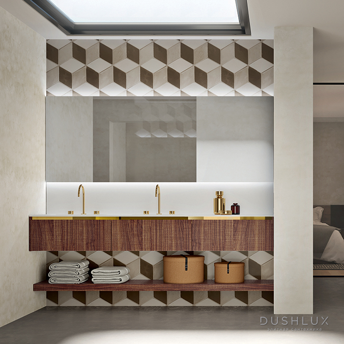 Фото Oasis Eden Композиция №4 Комплект мебели подвесная 213x52.5см., цвет: Walnut Carved/белый/золото