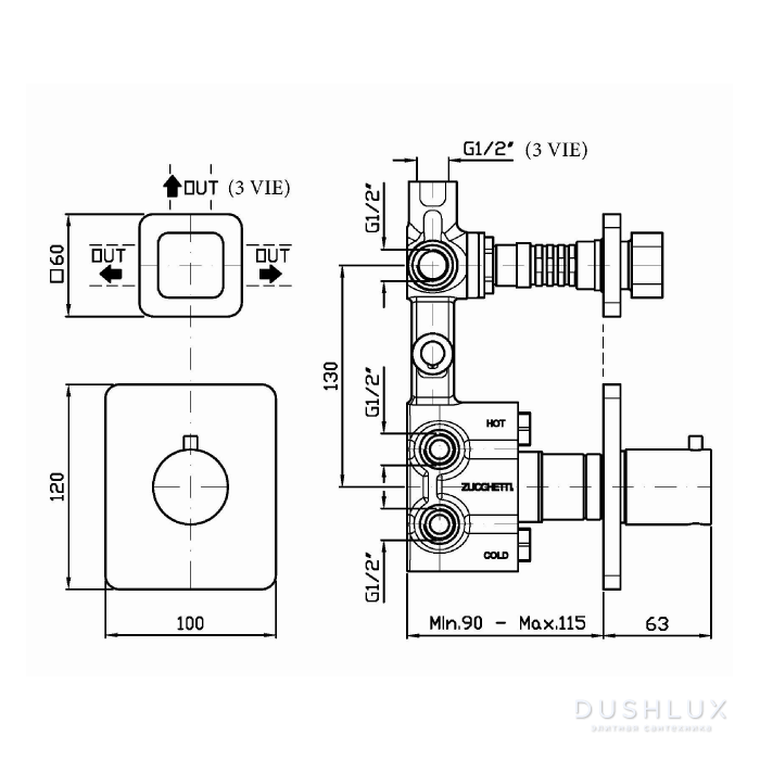 Zucchetti Soft Встроенный термостатический смеситель для душа, 2-х ...