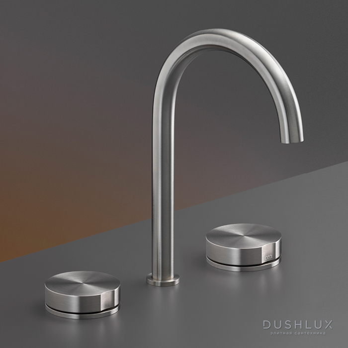 Фото CEA Design GIOTTO Смеситель для раковины, 3 отв., с поворотным изливом, цвет: нержавеющая сталь