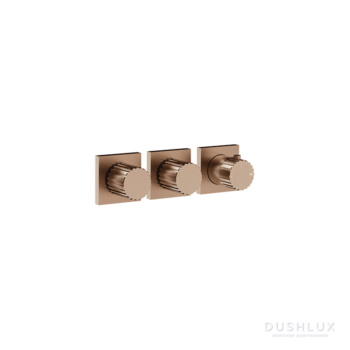 Фото Gessi Incastri Смеситель для душа, настенный, термостатический, на 2 потока, цвет: Copper Br. PVD