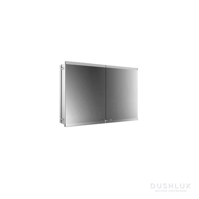Фото EMCO Evo Зеркальный шкаф 100x70см., с подсветкой, встраиваемый, 2 двери, 2 полки, розетка, цвет: алюминий