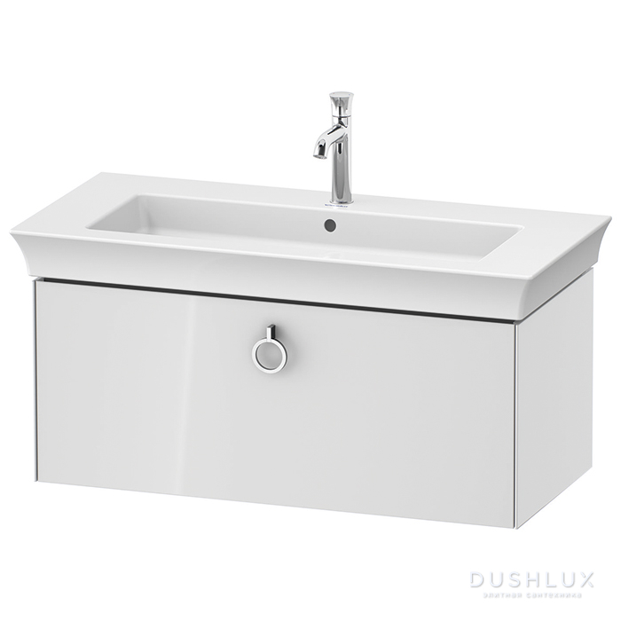 Фото Duravit White Tulip Тумбочка подвесная 98.4x45.8x41 см, раковина, 1 ящик с ручкой, цвет: белый высокоглянцевый