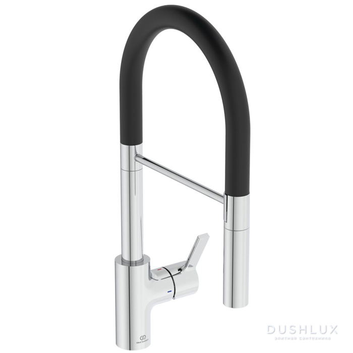 Фото Ideal Standard Gusto Смеситель для кухни, на 1 отв., с высоким трубчатым вытяжным изливом R-типа, цвет: хром