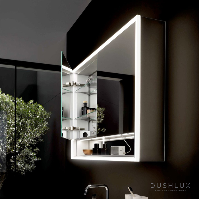 Фото Emco Loft Зеркальный шкаф 60см., с подсветкой LED с с ниж.отделением встраив. модель, 1-дверка, петли слева зеркальная задняя стенка