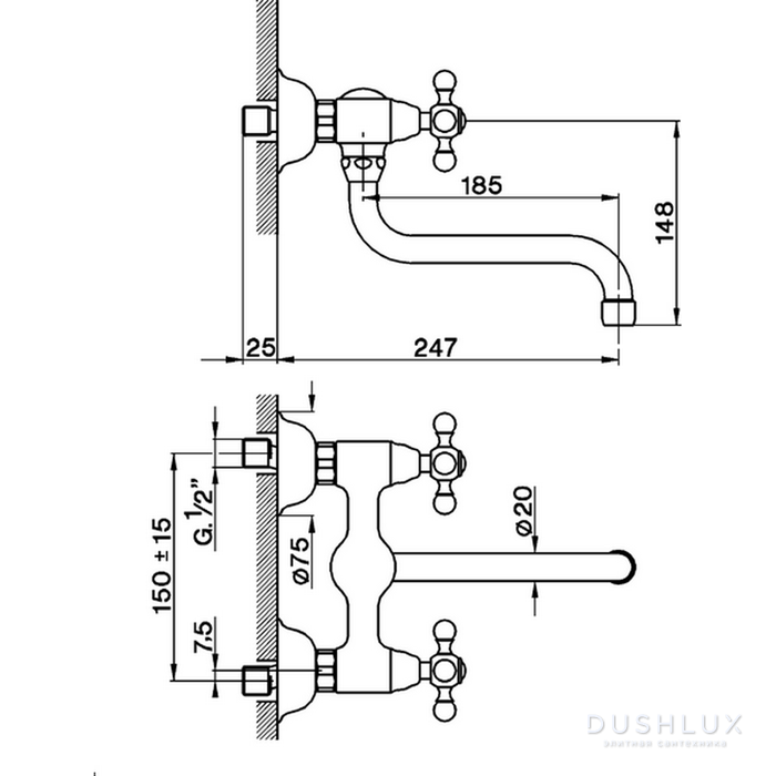 CISAL Кухонные смесители Смеситель двухвентильный настенный для кухни,с ...