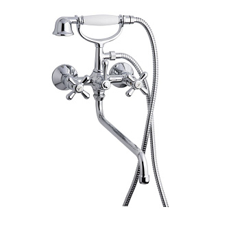 Emmevi Deco Classic Смеситель с длинным изливом (25см) и ручным душем для ванной, цвет: хром-золото
