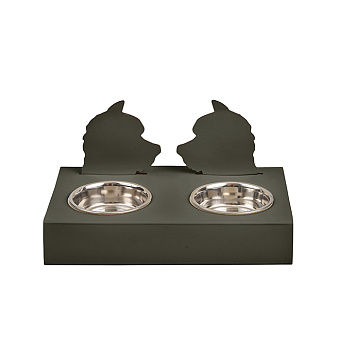 ADJ Подставка с мисками Dog, хром, 40x22xH7.5 см, цвет: оливковый/горчичный