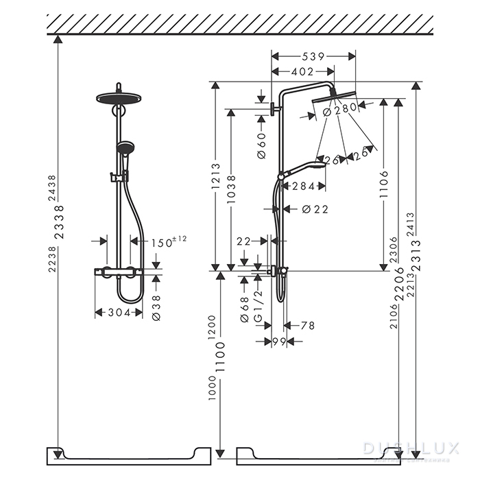 Hansgrohe Crom Select S Душевая система Showerpipe с термостатическим ...