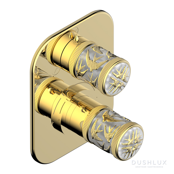 Фото THG Hirondelles Gold Stamped Смеситель для душа, встраиваемый, термостатический, цвет: Polished gold