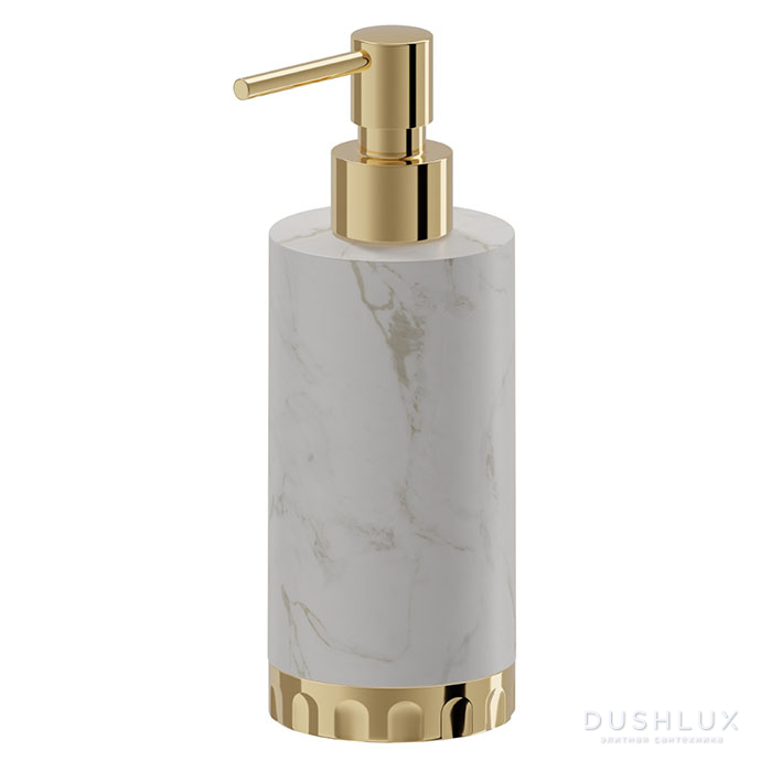 Фото Newform Ionika allure accessori Настольный дозатор для мыла, белый мрамор, цвет: PVD glossy gold