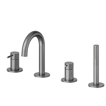 Newform X-Steel 316 Смеситель на борт ванны, 4 отв., с ручным душем и шлангом, цвет: PVD Br. Gun Metal