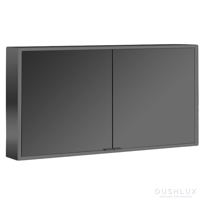 Фото EMCO Prime Зеркальный шкаф 130x70см., с подсветкой, навесной, 2 двери, 2 полки, розетка, цвет: черный
